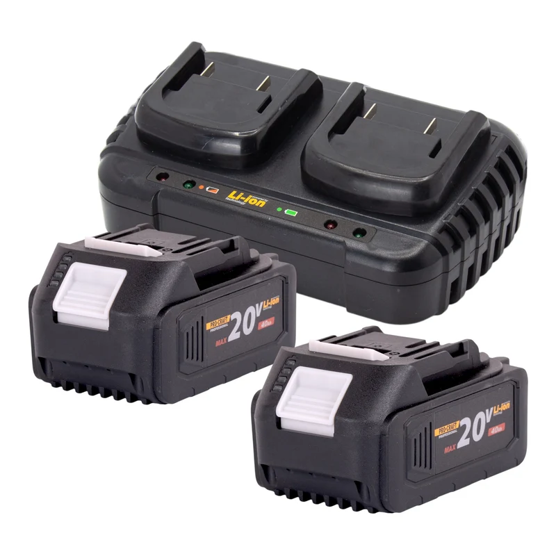 Procraft VB20 Akku Laubbläser und Laubsauger 40 V ( 2x 20 V ) Brushless + 2x Akku 4,0 Ah + Doppelladegerät