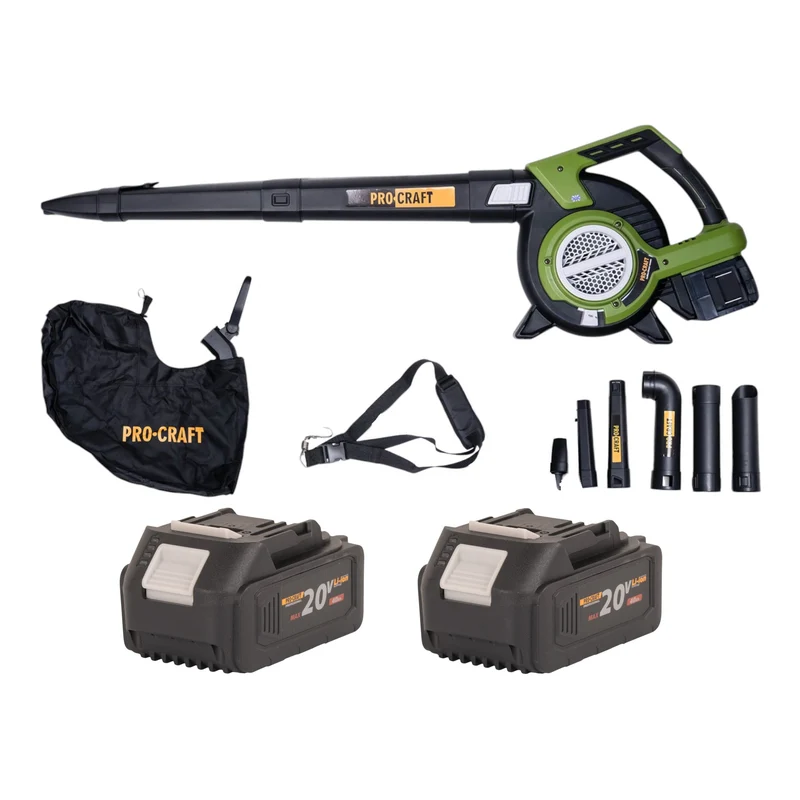 Procraft VB20 Akku Laubbläser und Laubsauger 40 V ( 2x 20 V ) Brushless + 2x Akku 4,0 Ah - ohne Ladegerät