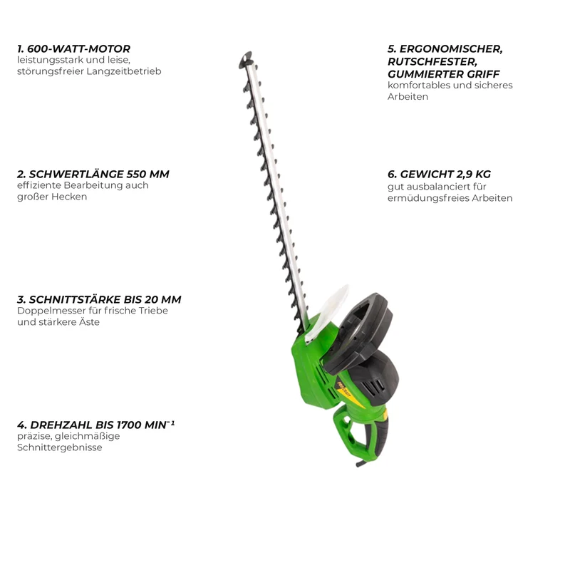 Procraft PT600 Heckenschere 600 Watt 550 mm Schnittlänge 20 mm Schnittstärke