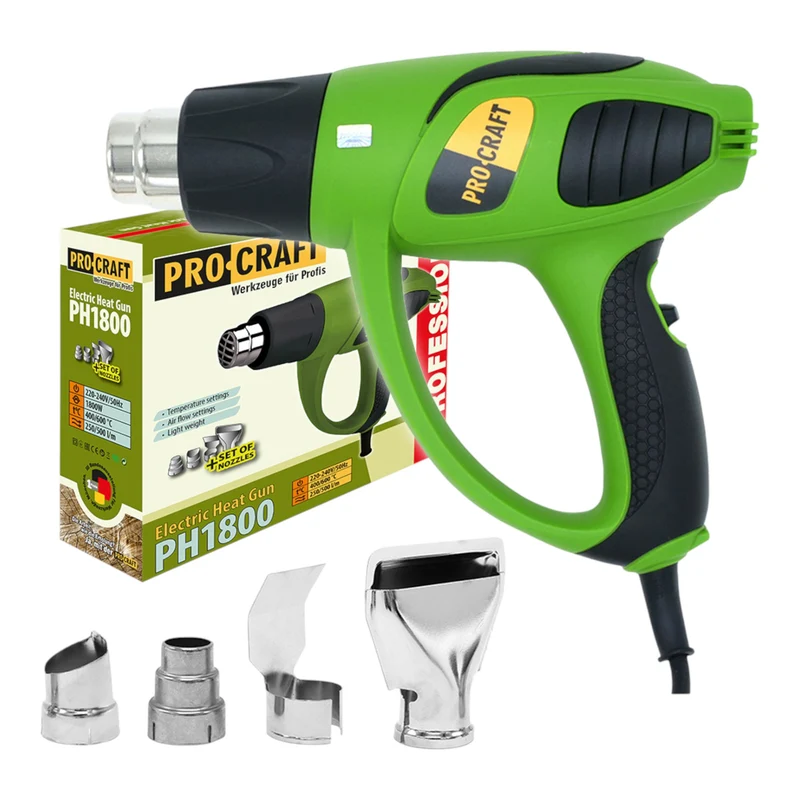 Procraft PH1800 Heißluftpistole 1800 Watt 400 - 600 °C + 4x Düse
