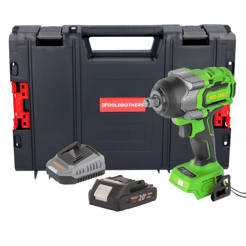 Procraft PWA36bb Akku Schlagschrauber 20 V 850 Nm 1/2" Brushless + 1x Akku 2,0 Ah + Ladegerät + RHINO Toolcase