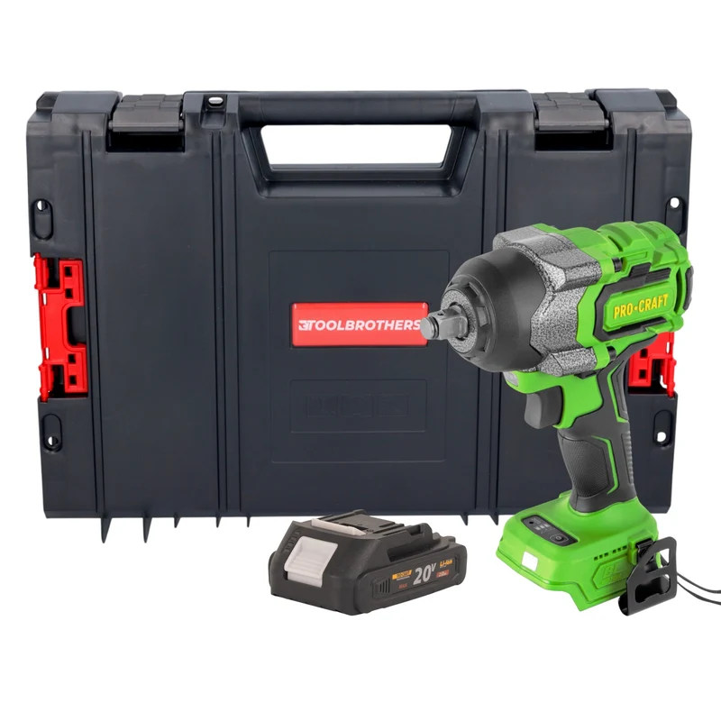 Procraft PWA36bb Akku Schlagschrauber 20 V 850 Nm 1/2" Brushless + 1x Akku 2,0 Ah + RHINO Toolcase - ohne Ladegerät