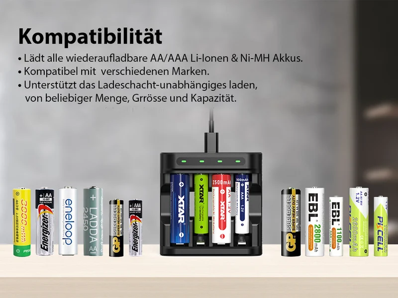 Xtar L4 Ladegerät + AAA (Micro) R03 1,5V Li-Ion Akkus mit Indikator