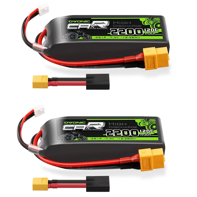 Ovonic Car 2S Lipo Akku 2200mAh 120C 7,4V RC Auto Lipo Akku mit XT60 (2 Stück)