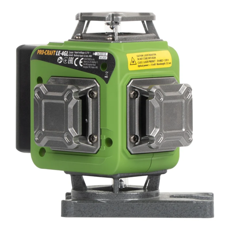 Procraft LE-4GL Akku Kreuzlinienlaser 3,7 V 40 m grün selbstnivellierend + 1x Akku 4,0 Ah + Ladegerät