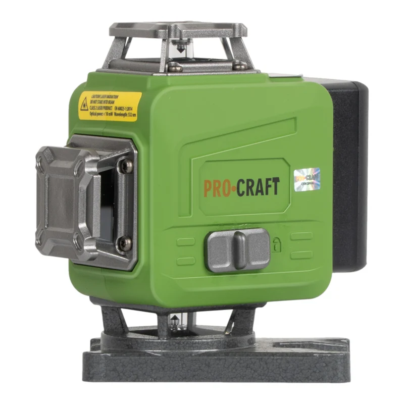 Procraft LE-4GL Akku Kreuzlinienlaser 3,7 V 40 m grün selbstnivellierend + 1x Akku 4,0 Ah + Ladegerät