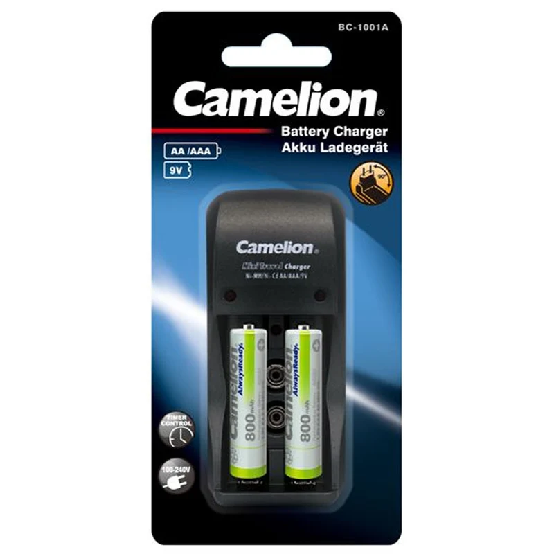 Camelion Stecker-Ladegerät BC-1001A inklusive 2 Stück NiMH Akkus Micro AAA, 800mAh