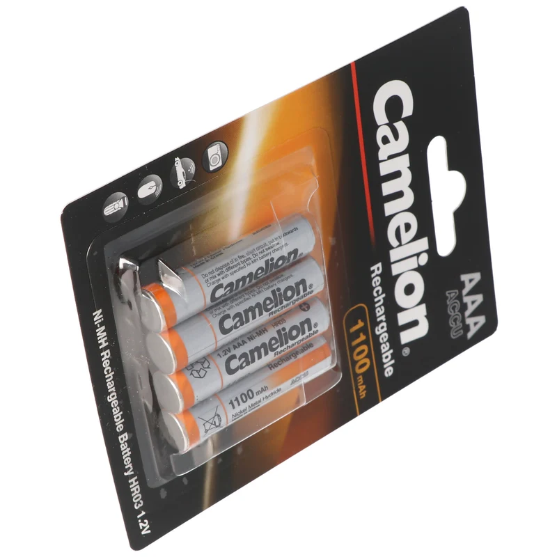 Camelion AAA, Micro, LR03, HR04, NiMH Akku mit bis zu 1100mAh in 4er Blisterverpackung, Abmessungen 44,2x10,2mm