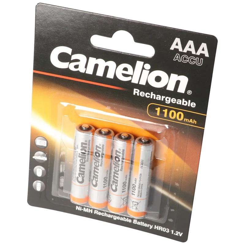 Camelion AAA, Micro, LR03, HR04, NiMH Akku mit bis zu 1100mAh in 4er Blisterverpackung, Abmessungen 44,2x10,2mm