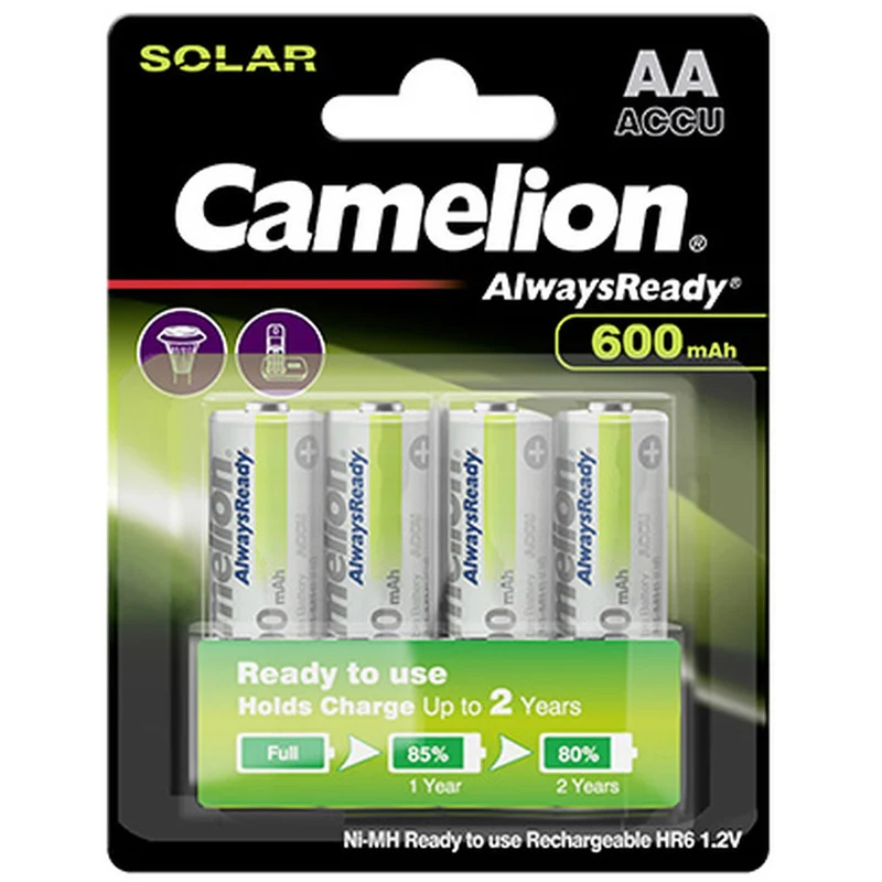Camelion AA, Mignon LR6, HR6, NiMH Akku mit 1,2V 600mAh in 4er Blisterverpackung, Always Ready mit geringer Selbstentladung, Ready to Use Akku