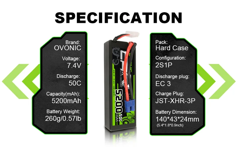 Ovonic Car 2S 5200mAh 7,4V 2S1P 50C Hardcase Lipo Akku mit XT60 Stecker