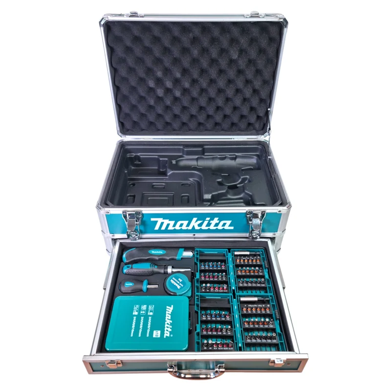 Makita DHP 487 SF1X9 Akku Schlagbohrschrauber 18 V 40 Nm Brushless + 1x Akku 3,0 Ah + Ladegerät + 96 tlg. Zubehör Set + Koffer