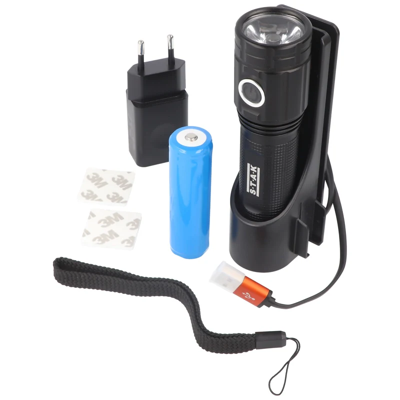 Velamp STURM: Wiederaufladbare LED-Taschenlampe 2000 Lumen, Anti-Blackout mit Wandhalterung