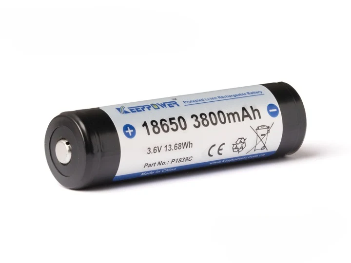 Keeppower 18650 - 3800mAh 3,6V - 3,7V Li-Ion-Akku geschützt (Pluspol erhöht) P1838C