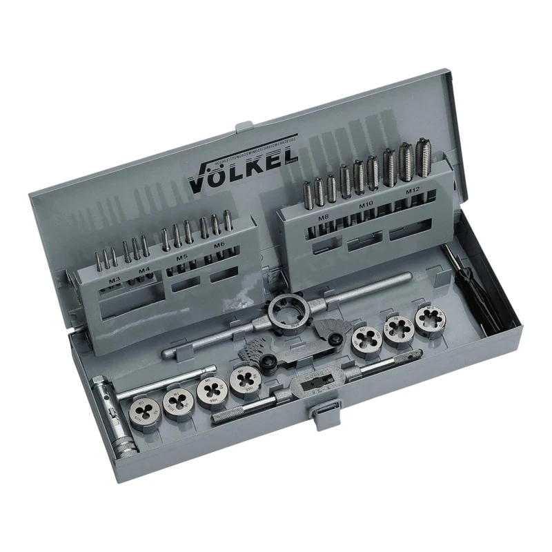 VÖLKEL P.V.12 Handgewindebohrer + Schneideisen Set 31 tlg. M3 - M12 HSS-G ( 49501 ) DIN 352/223