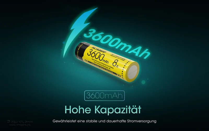 NiteCore Li-Ion-Akku 18650 - 3600mAh, 3,7V - NL1836HP -High Drain 8A - PCB geschützt