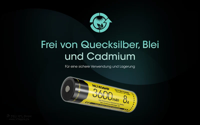 NiteCore Li-Ion-Akku 18650 - 3600mAh, 3,7V - NL1836HP -High Drain 8A - PCB geschützt