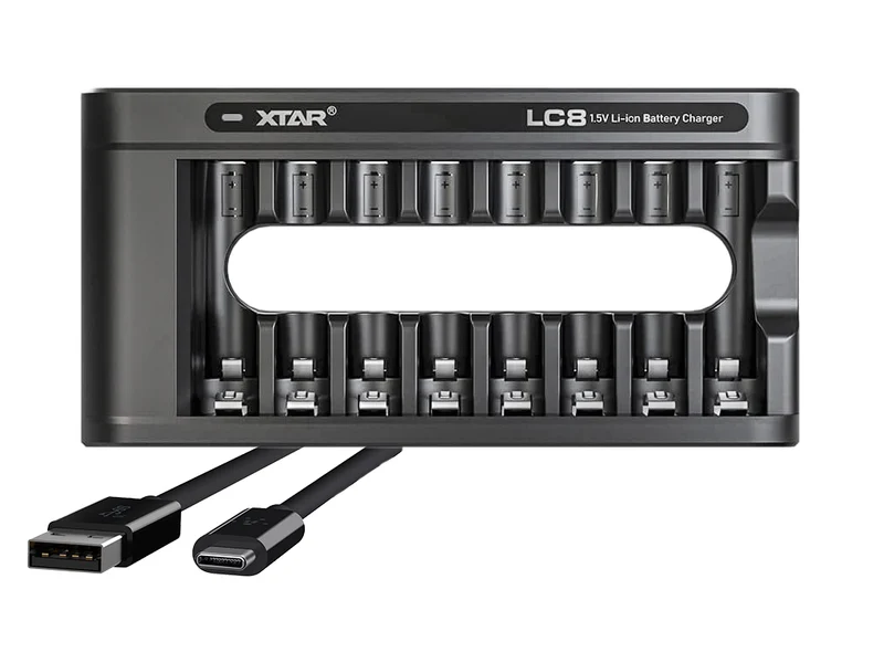 Xtar LC8 – Ladegerät, incl. AA (Mignon) LR6 1,5V Li-Ionen-Akkus mit Akku-Wechselanzeige