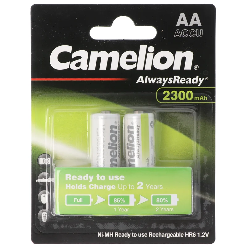 Camelion AA, Mignon LR6, HR6, NiMH Akku mit bis zu 2300mAh in 2er Blisterverpackung, Always Ready mit geringer Selbstentladung, Ready to Use Akku