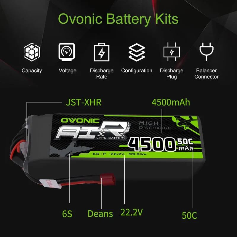 Ovonic Air 6S LiPo Akku 4500mAh 50C 22,2V mit Deans Stecker (2 Stück)