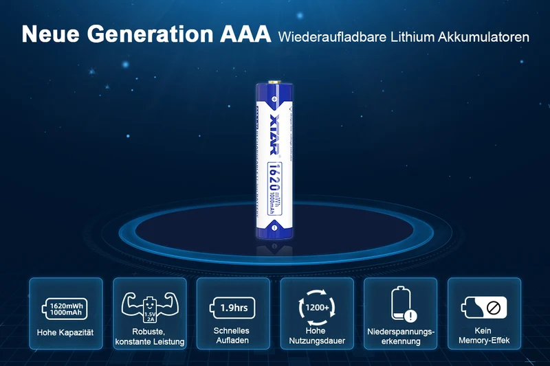 Xtar AAA 1,5V 1620mWh (ca. 1000mAh) (Micro, LR03) Li-Ionen-Akku (Wiederaufladbar) mit *Indikator