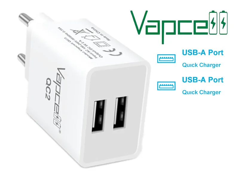 USB-Netzteil Vapcell QC2 5V - 2,1A mit 2 x USB-A Ausgang