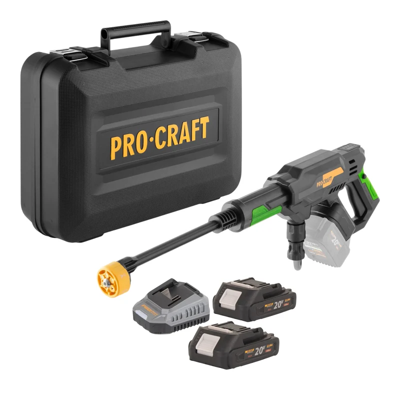 Procraft CW20bb Akku Hochdruckreiniger 20 V 30 bar 180 l/h Brushless + 2x Akku 2,0 Ah + Ladegerät + Koffer