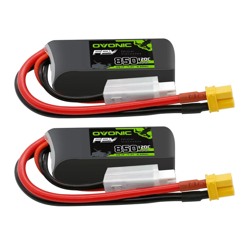 OVONIC FPV 2S 850mAh Lipo Akku 2S1P 120C 7,4V LiPo Akku mit XT30 (2 Stück)