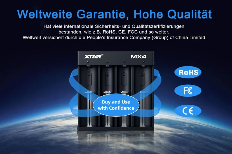 Xtar MX4 Universelles Ladegerät 1,5V 3,6V 3,7V Li-Ion 3,2V LiFePO4 1,2V Ni-MH Akkus