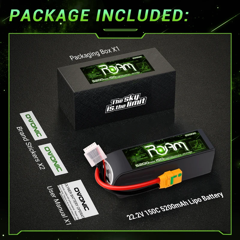 Ovonic Roam Series 6S Lipo Akku 5200mAh 6S1P 150C 22,2V Lipo Akku XT90-S