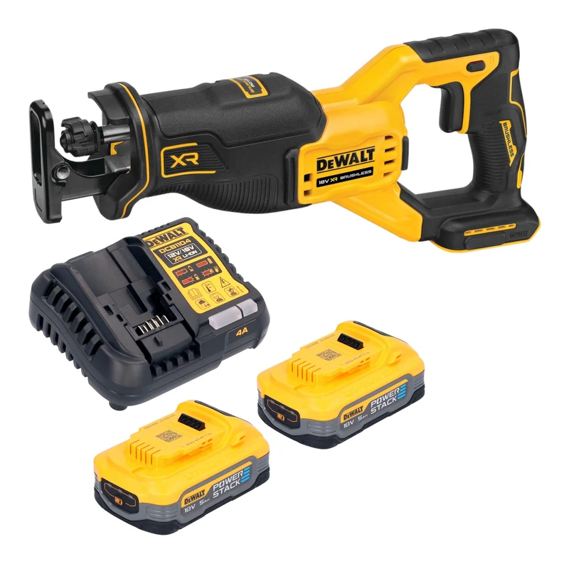 DeWalt DCS 382 H2 Akku Reciprosäge Säbelsäge 18 V Brushless + 2x Powerstack Akku 5,0 Ah + Ladegerät