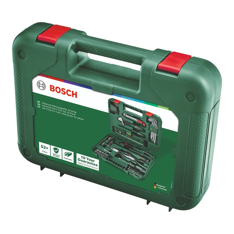 Bosch Advanced Hand Tool S Handwerkzeug Set 52 tlg. ( 1600A02BY7 ) Zange / Ratsche / Schraubendreher / Schraubenschlüssel / Bits / Sechskantschlüssel + Koffer