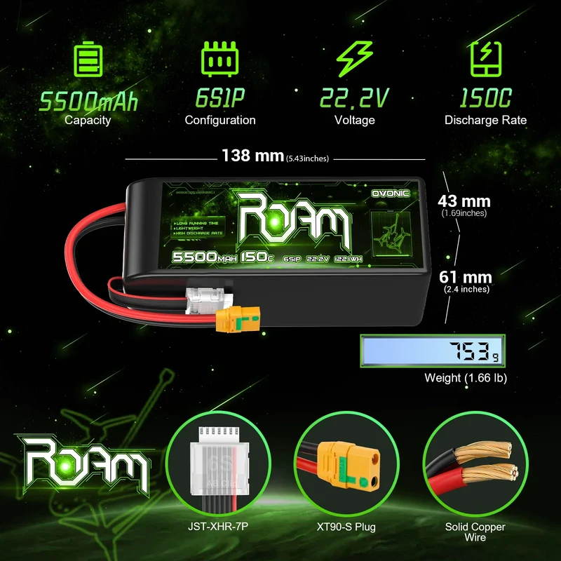 Ovonic Roam Series 6S Lipo Akku 5500mAh 6S1P 150C 22,2V XT90-S Anti-Blitz