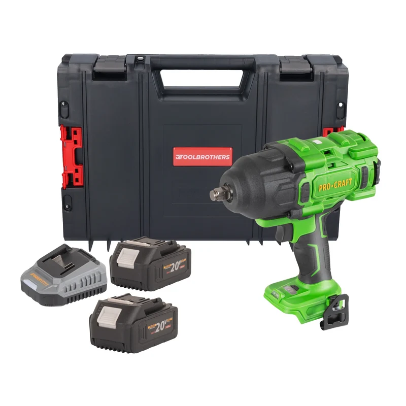 Procraft PWA80bb Akku Schlagschrauber 20 V 1600 Nm 1/2" Brushless + 2x Akku 4,0 Ah + Ladegerät + RHINO Toolcase