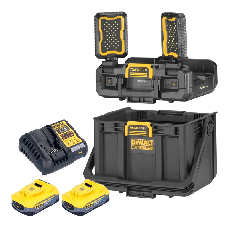 DeWalt DWST08061-1 Werkzeugbox mit integrierten Leuchten 395 x 352 x 255 mm ToughSystem 2.0 + 2x Powerstack Akku 5,0 Ah + Ladegerät