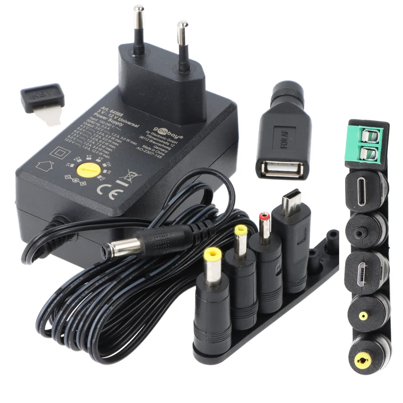 Goobay 3 V - 12 V Universal-Netzteil inkl. 6 DC-Adapter - max. 12 W und 1 A