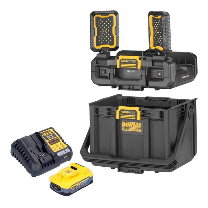 DeWalt DWST08061-1 Werkzeugbox mit integrierten Leuchten 395 x 352 x 255 mm ToughSystem 2.0 + 1x Powerstack Akku 5,0 Ah + Ladegerät