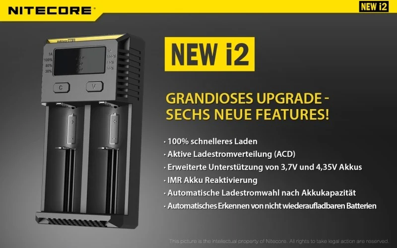 Nitecore Ladegerät Intellicharge NEW i2 mit 2 Ladeschächten NC-i2