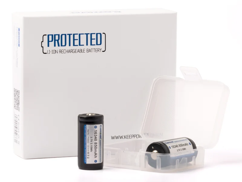 Keeppower 16340 - 850mAh 3,6V - 3,7V (Pluspol erhöht) Li-Ion-Akku P1634C2