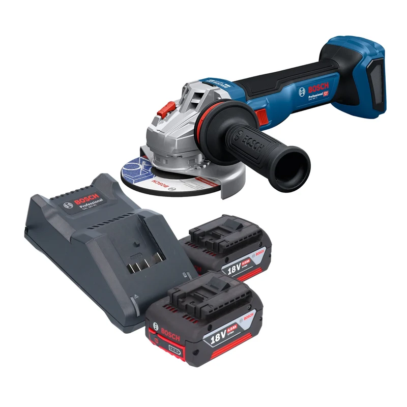 Bosch GWS 18V-11 Professional Akku Winkelschleifer 18 V 125 mm + 2x Akku 4,0 Ah + Ladegerät