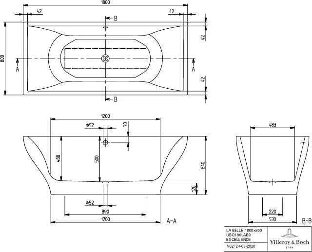 Villeroy & Boch LA BELLE Excellence Freistehwanne 180x80 cm Quaryl
