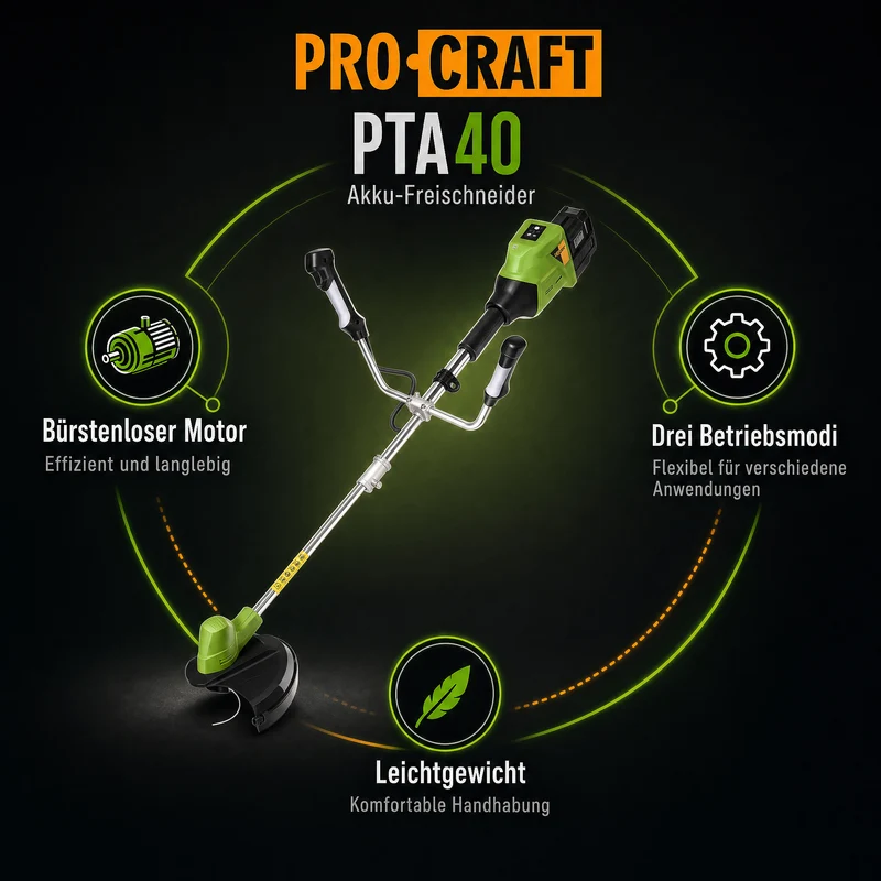 Procraft PTA40 Akku Freischneider 40 V ( 2x 20 V ) 300 mm Brushless Solo - ohne Akku, ohne Ladegerät