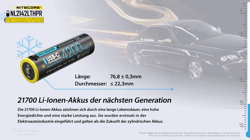 NiteCore 21700 NL2142LTHPR - 4200mAh, Low Temperatur, Li-Ionen 3,6V - PCB geschützt