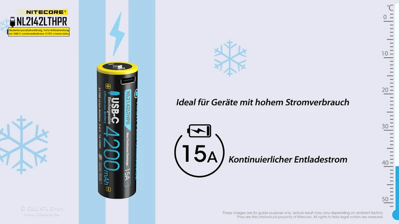 NiteCore 21700 NL2142LTHPR - 4200mAh, Low Temperatur, Li-Ionen 3,6V - PCB geschützt