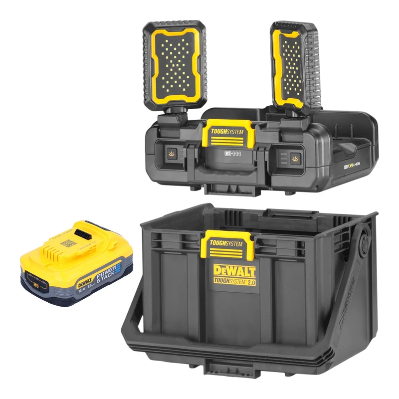 DeWalt DWST08061-1 Werkzeugbox mit integrierten Leuchten 395 x 352 x 255 mm ToughSystem 2.0 + 1x Powerstack Akku 5,0 Ah - ohne Ladegerät