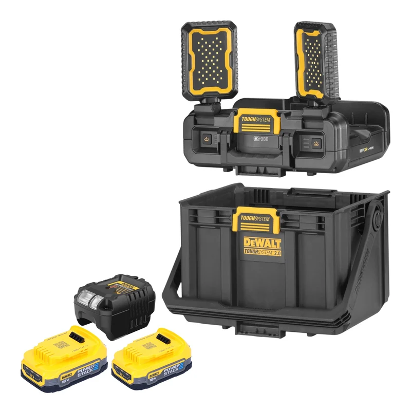 DeWalt DWST08061-1 Werkzeugbox mit integrierten Leuchten 395 x 352 x 255 mm ToughSystem 2.0 + 2x Powerstack Akku 1,7 Ah + Ladegerät