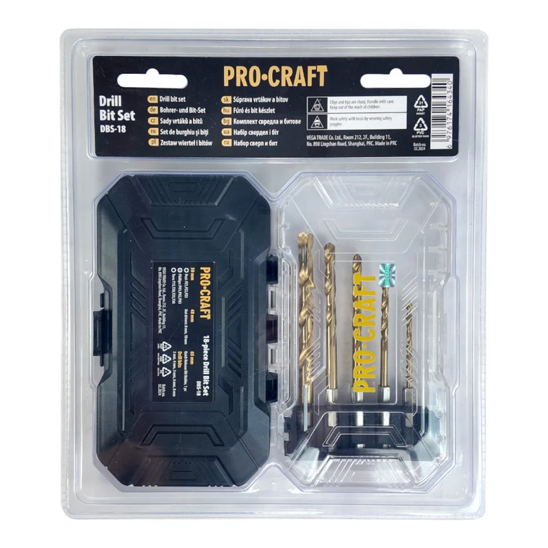 Procraft DBS-18 Bit und Bohrer Set 18 teilig S2 Stahl Phillips / Pozidriv / Torx
