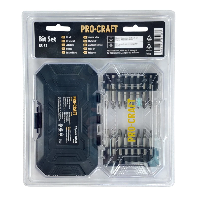 Procraft BS-37 Bit Set 37 teilig S2 Stahl Phillips / Pozidriv / Torx / Hex / Schlitz / Vierkant
