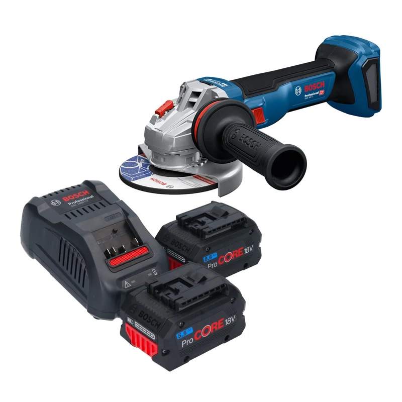 Bosch GWS 18V-11 Professional Akku Winkelschleifer 18 V 125 mm + 2x ProCORE Akku 5,5 Ah + Ladegerät