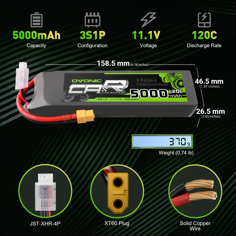 OVONIC Car 3S 5000mAh 120C 11,1V LiPo-Akku mit TRA-Stecker für RC-Auto-LKW-Boot (2 St.)